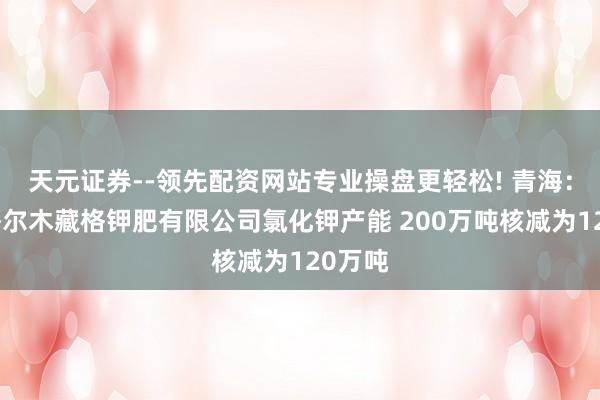天元证券--领先配资网站专业操盘更轻松! 青海：核减格尔木藏格钾肥有限公司氯化钾产能 200万吨核减为120万吨