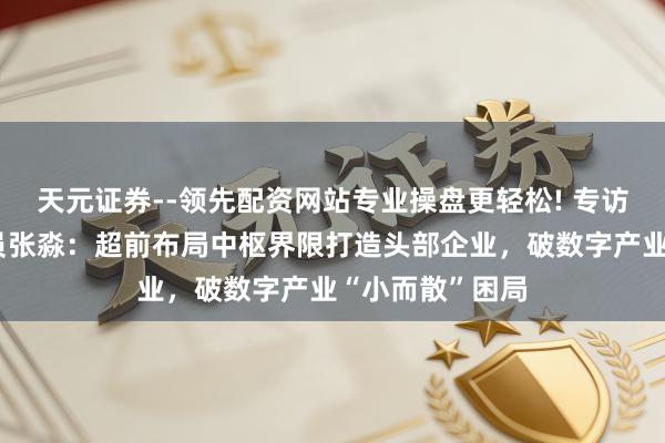 天元证券--领先配资网站专业操盘更轻松! 专访成齐市政协委员张淼：超前布局中枢界限打造头部企业，破数字产业“小而散”困局